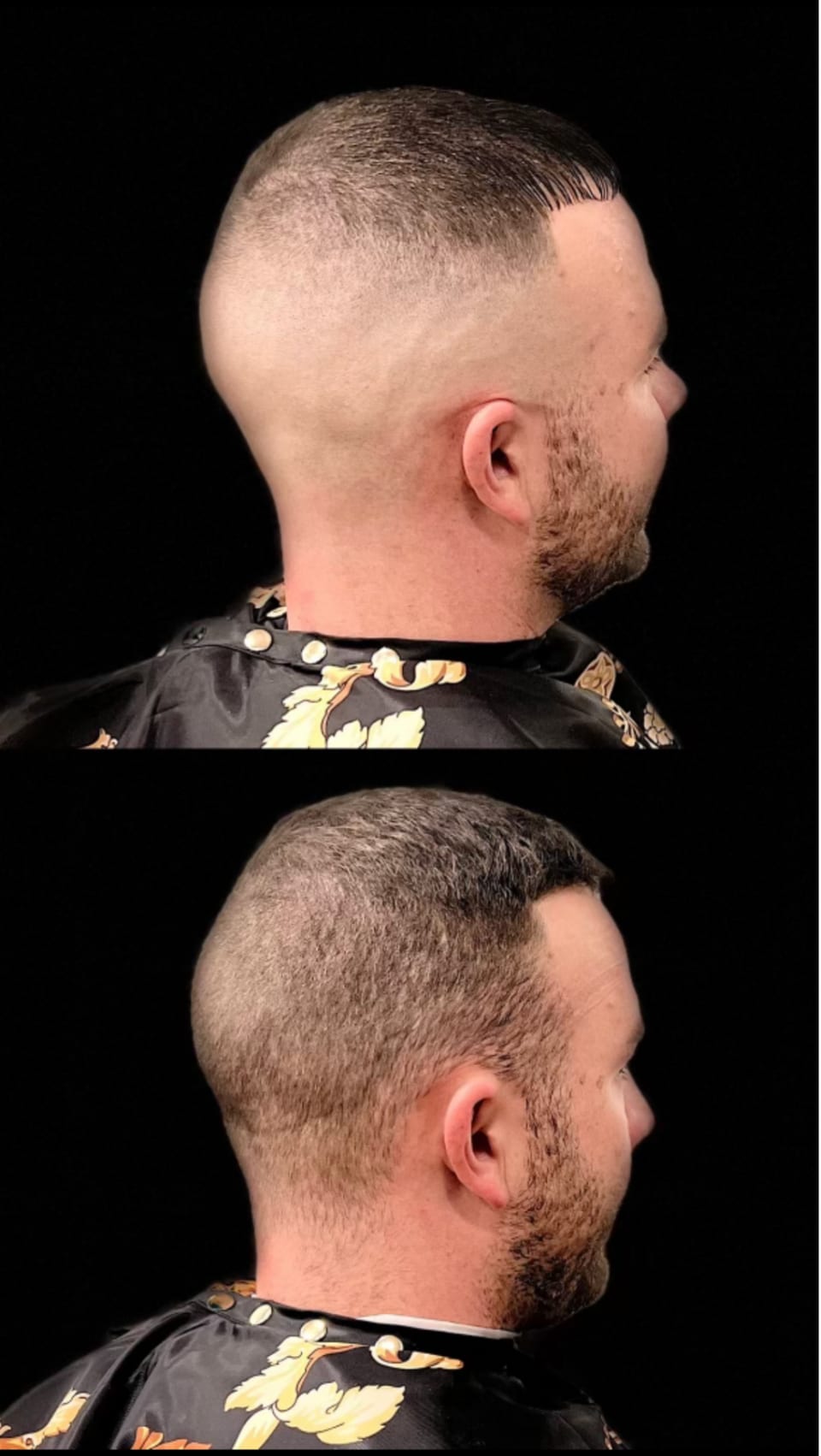 Fresh neckline detail from the barber chair